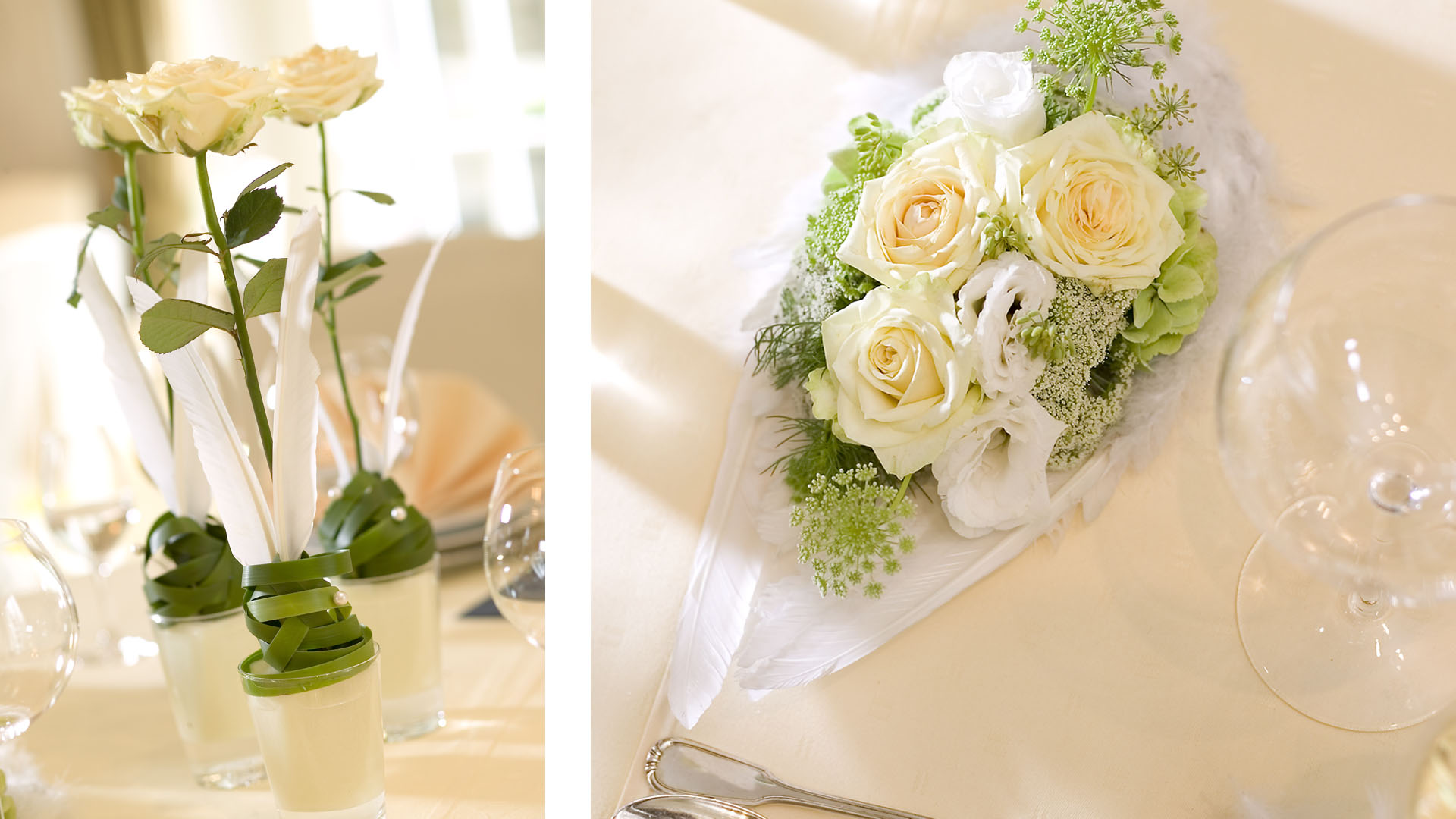 Ideen für Hochzeiten: Liebe federleicht | Floristik für die Tischdekoration
