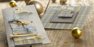 Ideen für die Weihnachtspost: Geschenke über Geschenke | Moderne Weihnachtskarten mit Geschenkestapeln aus zueinander passenden Motivkartons