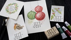 Ideen für die Weihnachtspost: Watercolor in der Weihnachtszeit | Anregungen für einfache aquarellierte Motive die mit einem gestempelten Schriftzug kombiniert werden können